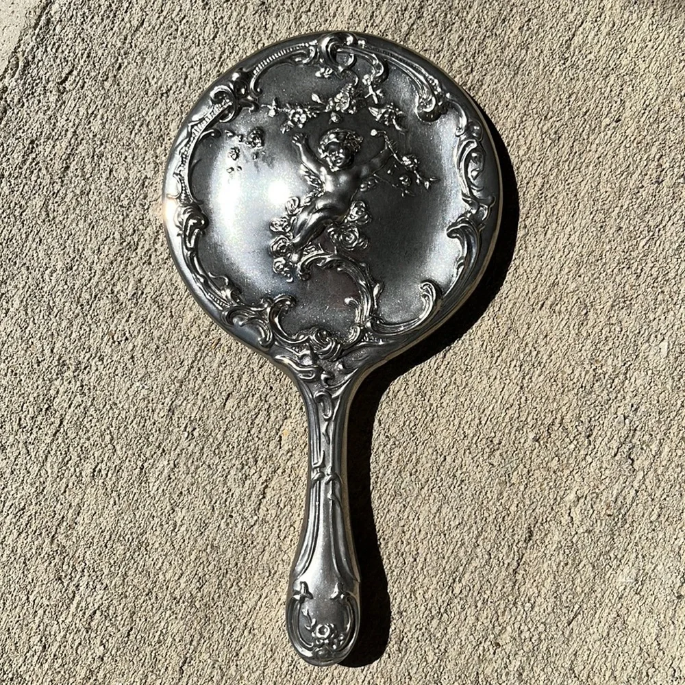 Vintage Hand Held Mirror heavy silver plated